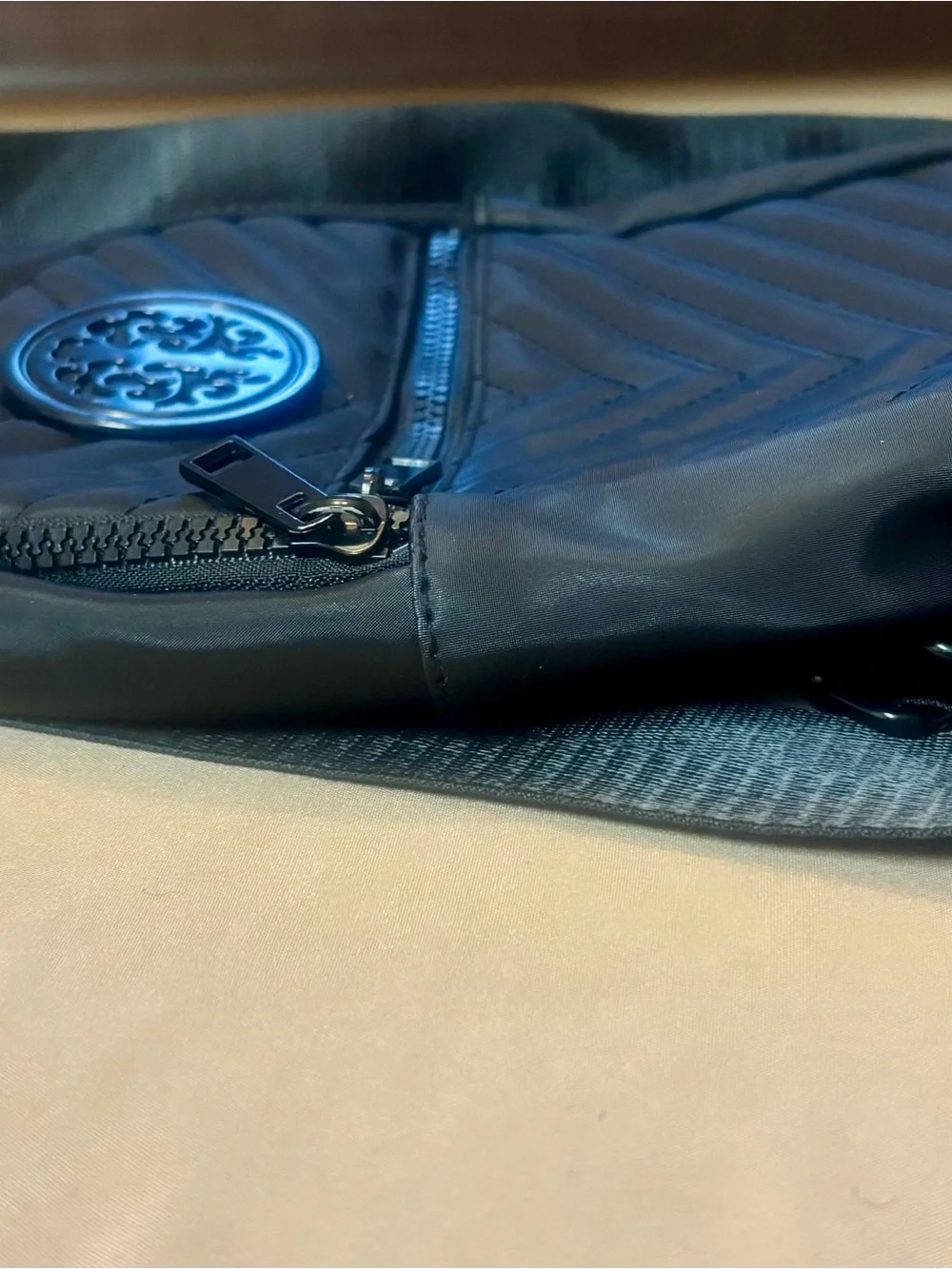 Tory Burch Symbol Black Quilted Crossbody Sling Bag with Gold Logo